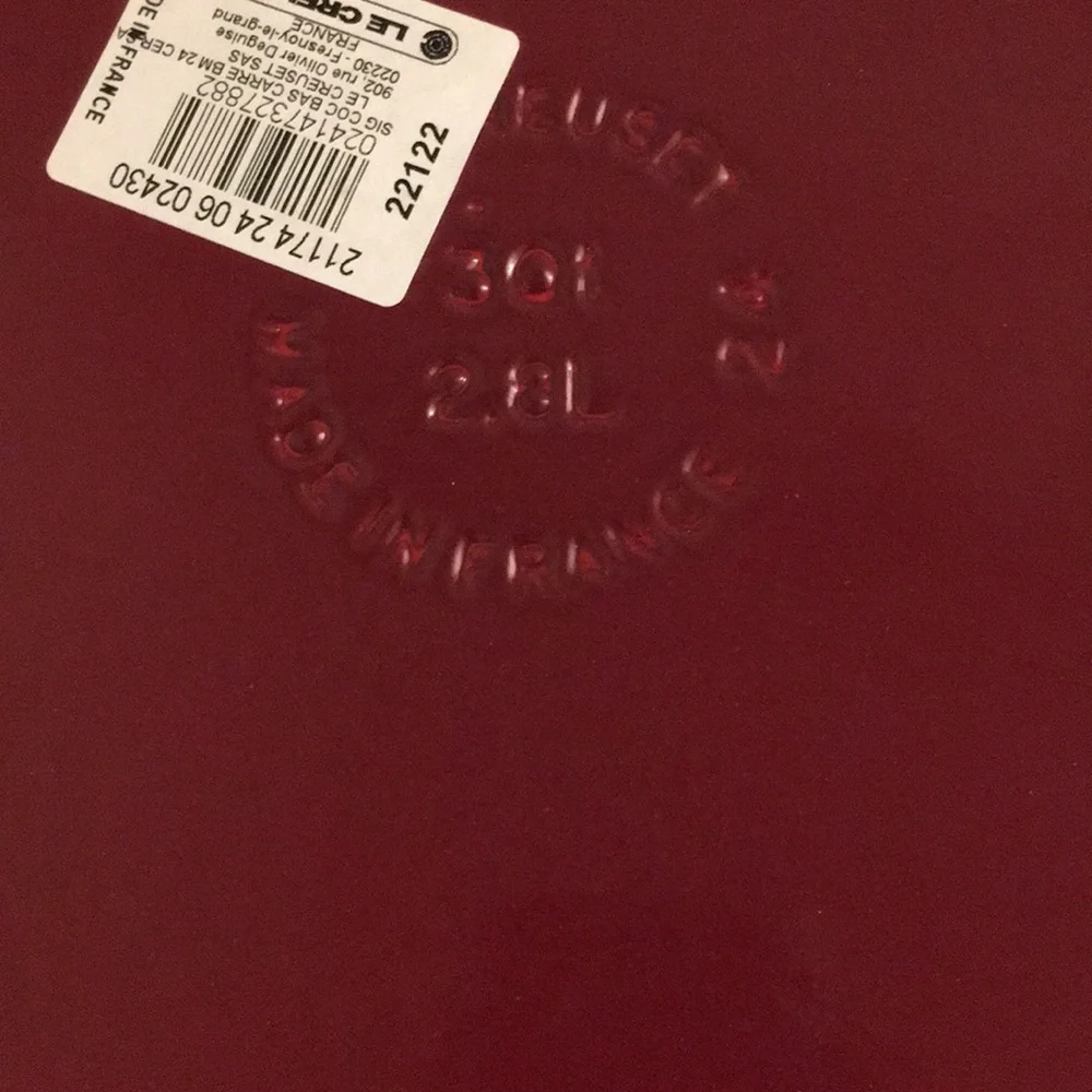 NWT Le Creuset 3 Qt Square Cocotte Cerise Red Cast Iron Dutch Oven